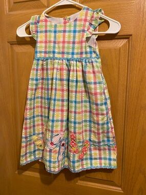 Girls' Multicolor Plaid Sundress with Flip-Flop Appliqués